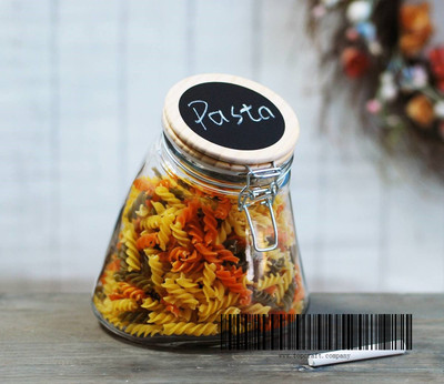 1.6 Ltr. glass storage jar with pine wood lid, chalkboard and chalk.