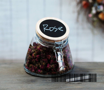 1 Ltr. glass storage jar with pine wood lid, chalkboard and chalk.