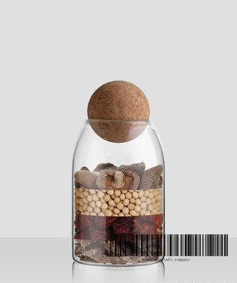 0.8 Ltr. &nbsp;Borosilicate Glass Storage Jar with Cork Ball Lid. Diameter: 9cm