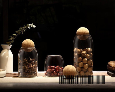 1.3 Ltr. &nbsp;Borosilicate Glass Storage Jar with Cork Ball Lid. Diameter: 9cm