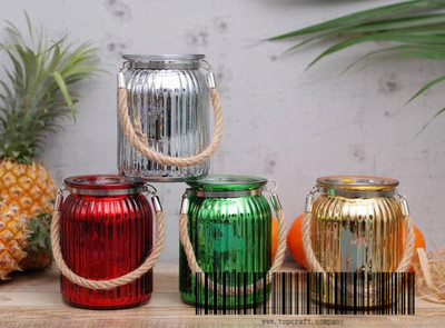 Glass lantern with rope handle,electroplate and laser design. .
