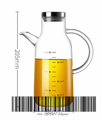 550ml Borosilicate glass oil and vinegar bottle with stainless steel lid and measurement.