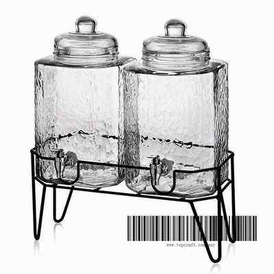6 Ltr. Twins Glass dispenser with glass lid and metal stand.