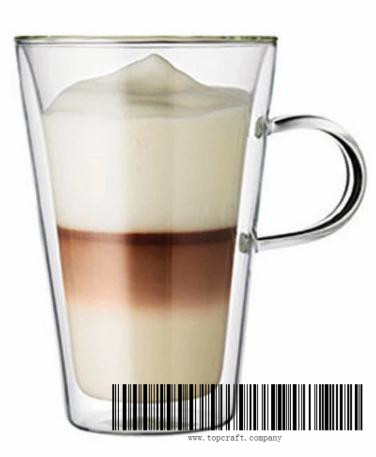 400ml Borosilicate Glass Machiatto Coffee Mug with Handle and Double Wall.